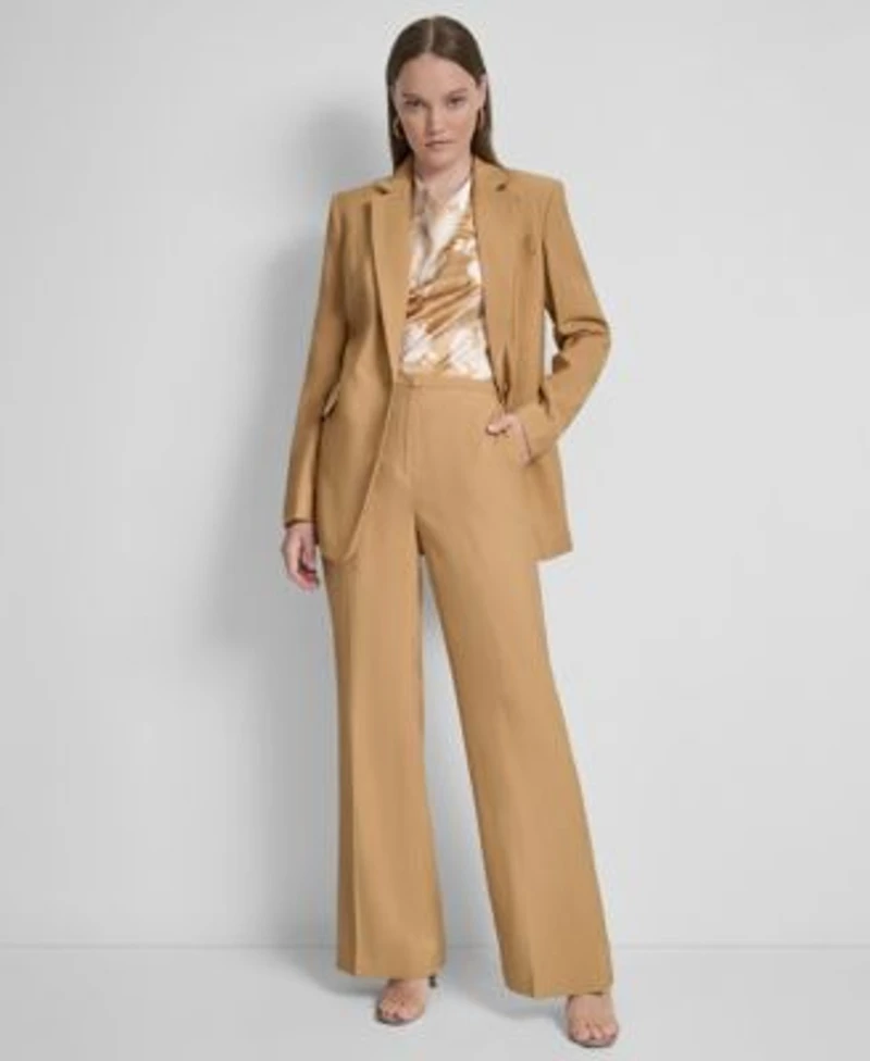 Dkny Womens Notched Collar Blazer Printed Cowlneck Sleeveless Blouse High Waist Pants