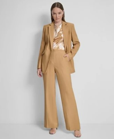 Dkny Womens Notched Collar Blazer Printed Cowlneck Sleeveless Blouse High Waist Pants