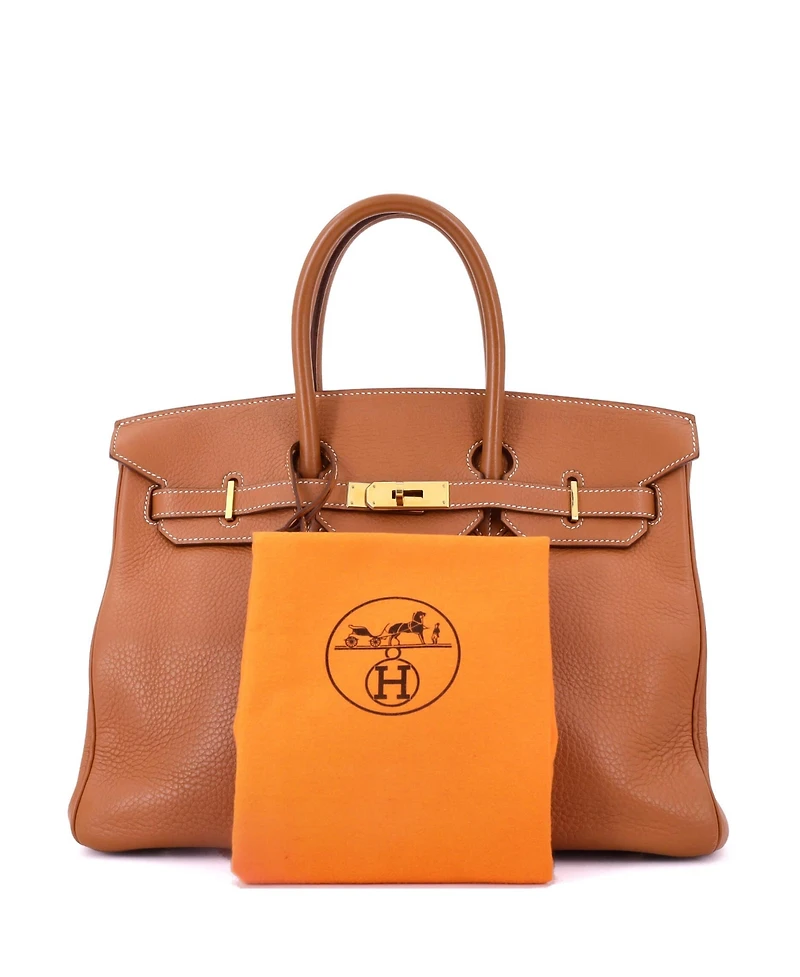 Pre-Owned Hermes Birkin 35 Handbag Brown Clemence with Gold Hardware