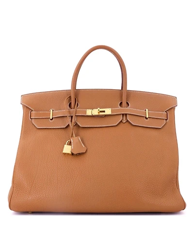 Pre-Owned Hermes Birkin 40 Handbag Brown Fjord with Gold Hardware