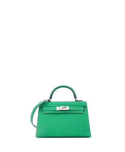 Pre-Owned Hermes Kelly 20 Handbag Green Chevre Mysore with Palladium Hardware