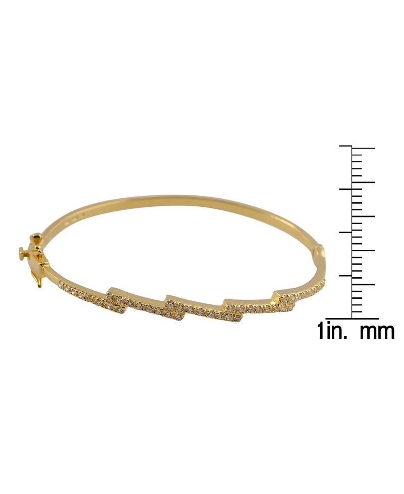 Genevive Cubic Zirconia Sterling Silver 14K Gold Plated Zig Zag Bangle