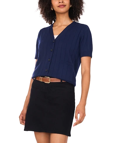 Vince Camuto Women's Short Sleeve Ribbed Cardigan Sweater