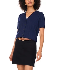 Vince Camuto Women's Short Sleeve Ribbed Cardigan Sweater