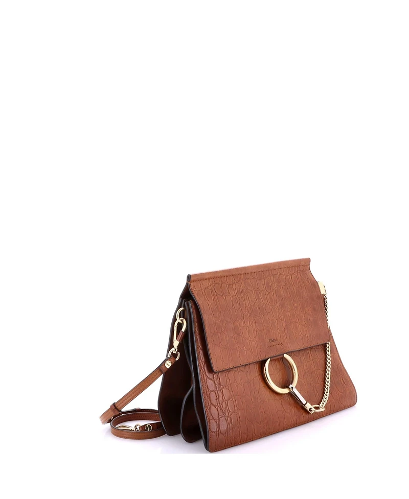 Pre-Owned Chloe Medium Faye Shoulder Bag Embossed Leather