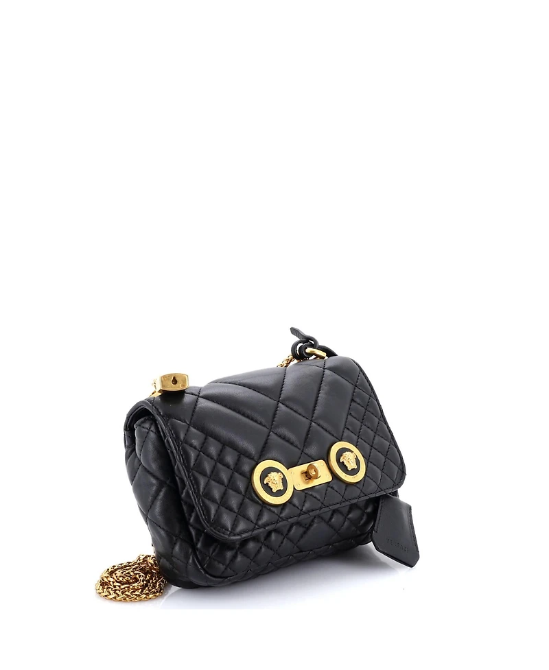 Pre-Owned Versace Small Medusa Padlock Icon Flap Bag Quilted Leather