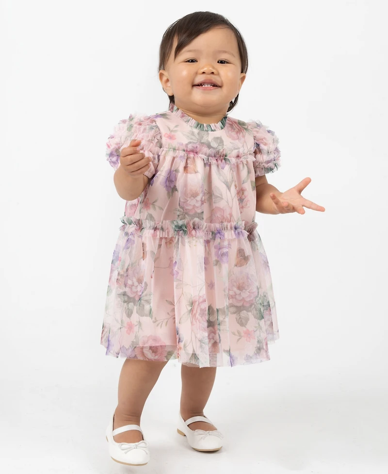 Rare Editions Baby Girls Floral Babydoll Social Short Sleeve Dress