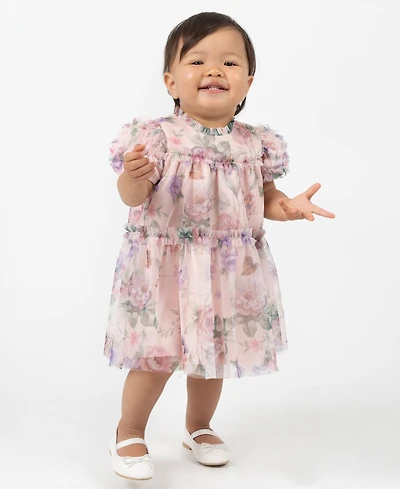 Rare Editions Baby Girls Floral Babydoll Social Short Sleeve Dress