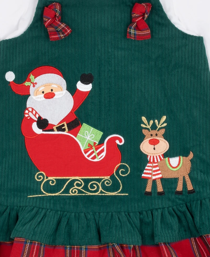 Rare Editions Baby Girl 2-Piece Santa Sleigh Jumper Dress and Ribbed Top Set