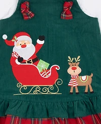 Rare Editions Baby Girl 2-Piece Santa Sleigh Jumper Dress and Ribbed Top Set