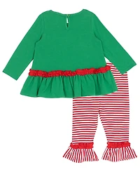 Rare Editions Baby Girl 2-Piece Santa Sleigh Top and Striped Leggings Set