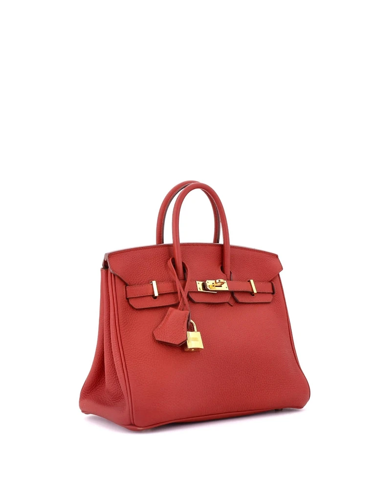 Pre-Owned Hermes Birkin 25 Handbag Red Togo with Gold Hardware
