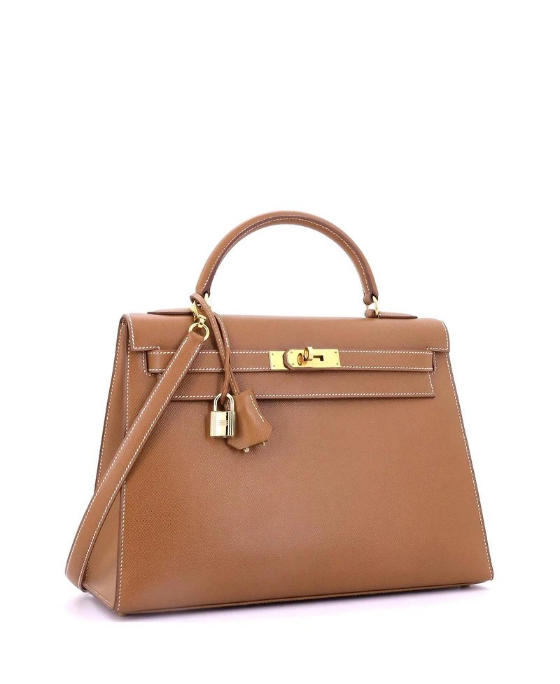 Pre-Owned Hermes Kelly 32 Handbag Brown Courchevel with Gold Hardware