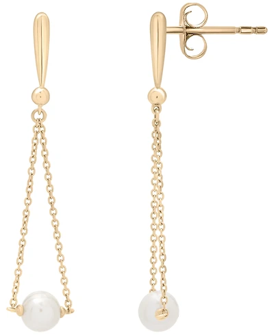 Macy's Cultured Freshwater Pearl Dangling Earrings (5mm) in 14k Yellow Gold Over Sterling Silver