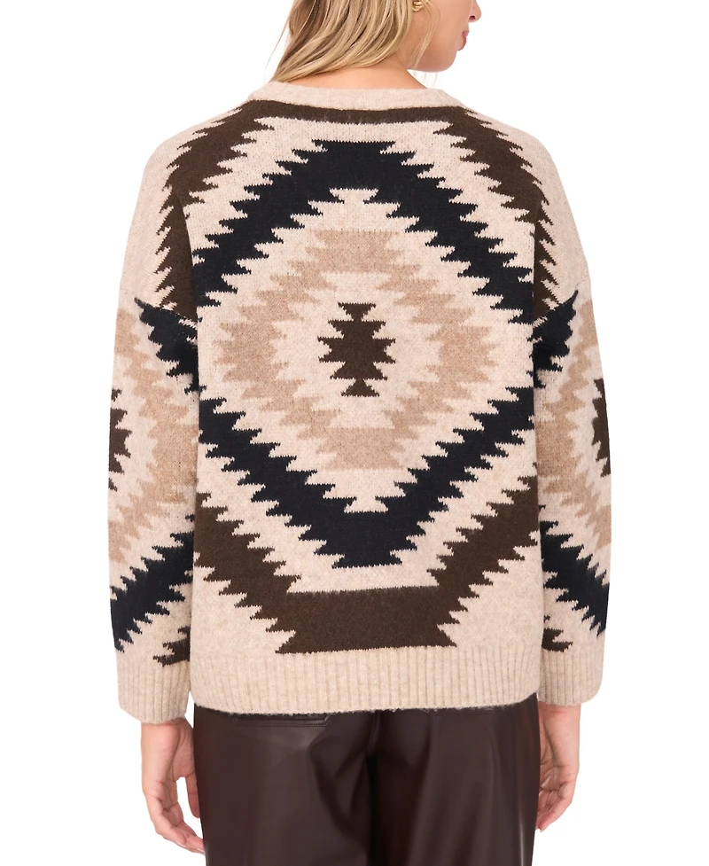 Vince Camuto Women's Aztec Pattern Crewneck Sweater