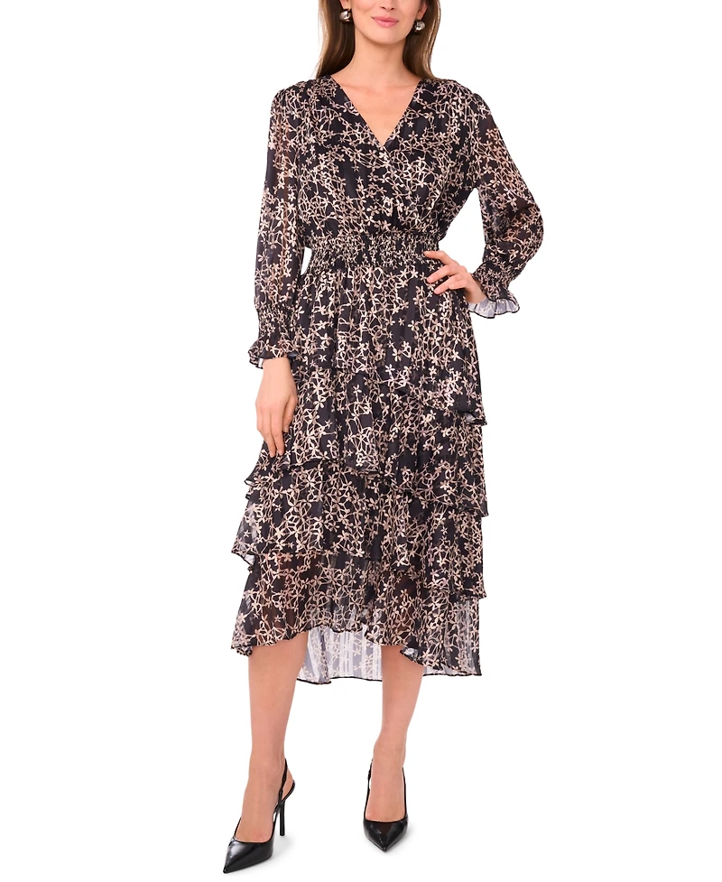 Vince Camuto Women's Long Sleeve V-Neck Midi Dress