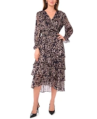 Vince Camuto Women's Long Sleeve V-Neck Midi Dress