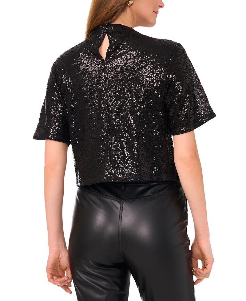 Vince Camuto Women's Sequins Short Sleeve Top