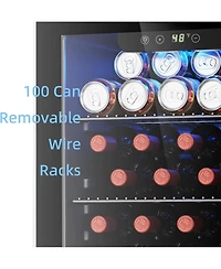 Cowsar 26 Bottle 3.2cu.ft Wine Cooler/Beverage Refrigerator Compact Wine Cellar with Glass Door Adjustable Temperature Control for Bar/Home/Office Fre
