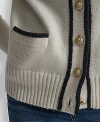 Dkny Jeans Women's Long Sleeve Tipped V-Neck Cardigan Sweater