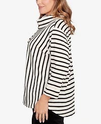 Hearts Of Palm Plus Striped 3/4 Sleeve Cowl Neck Top