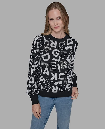 Karl Lagerfeld Paris Women's Printed Long Sleeve Sweater