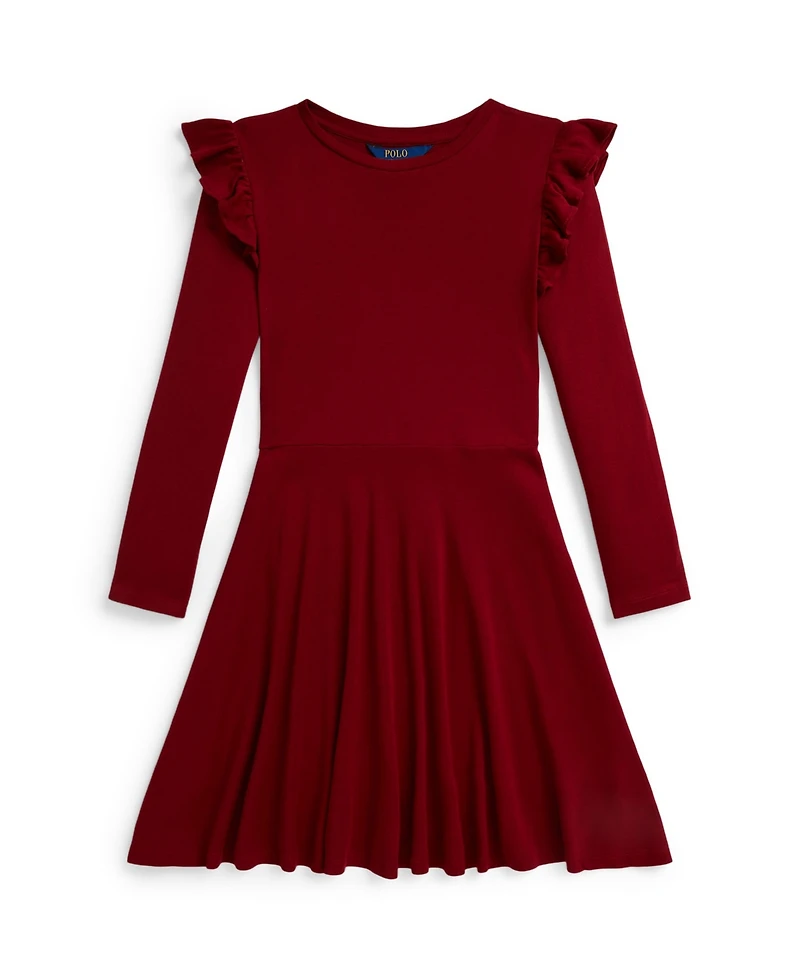 Polo Ralph Lauren Girls 7-16 Long Sleeves Ruffled Ribbed Dress