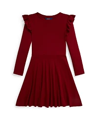 Polo Ralph Lauren Girls 7-16 Long Sleeves Ruffled Ribbed Dress