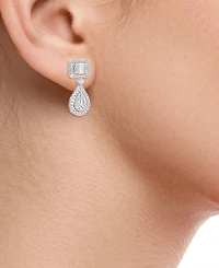 Macy's Round (0.88 ct. t.w.) and Baguette (0.62 ct. t.w.) Diamond Drop Earrings in 14K White Gold