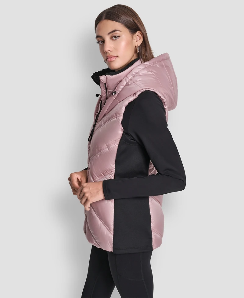 Dkny Women's Contrast Collar Hooded Puffer Vest