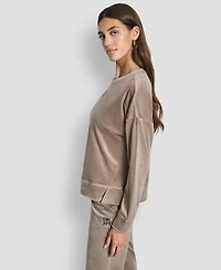 Dkny Women's Rhinestone Stacked Logo Crewneck Pullover