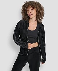 Dkny Women's Metallic Logo Elastic Full Zip Hoodie
