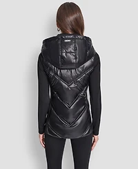 Dkny Women's Contrast Collar Hooded Puffer Vest