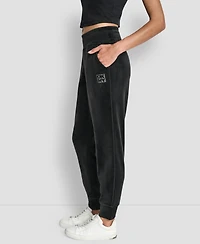 Dkny Women's Stacked Logo Mid-Rise Slim-Fit Joggers