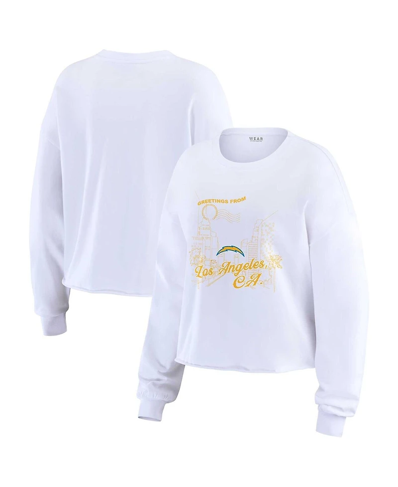 Wear by Erin Andrews Women's White Los Angeles Chargers Postcard Cropped Long Sleeve Top