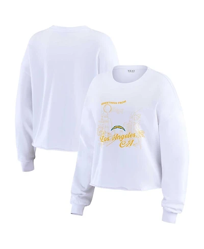 Wear by Erin Andrews Women's White Los Angeles Chargers Postcard Cropped Long Sleeve Top