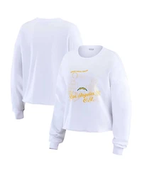 Wear by Erin Andrews Women's White Los Angeles Chargers Postcard Cropped Long Sleeve Top