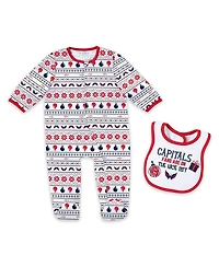 Wear by Erin Andrews Baby Boys and Girls 2-Piece Washington Capitals Allover Print Full-Zip Sleeper Bib Christmas Set