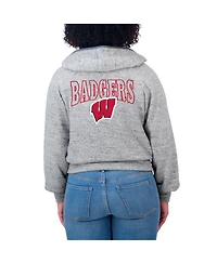 Wear by Erin Andrews Women'sHeather Gray Wisconsin Badgers Speckle Double-Hit Raglan Full-Zip Hoodie
