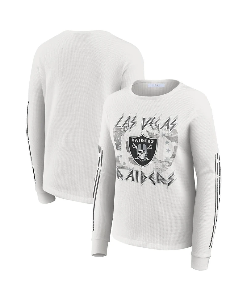 Wear by Erin Andrews Women's White Las Vegas Raiders Graphic Waffle Long-Sleeve T-Shirt