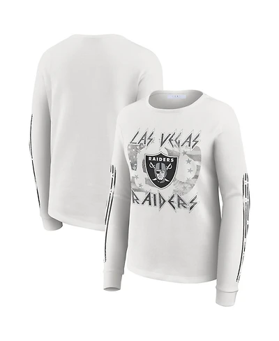 Wear by Erin Andrews Women's White Las Vegas Raiders Graphic Waffle Long-Sleeve T-Shirt