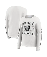 Wear by Erin Andrews Women's White Las Vegas Raiders Graphic Waffle Long-Sleeve T-Shirt