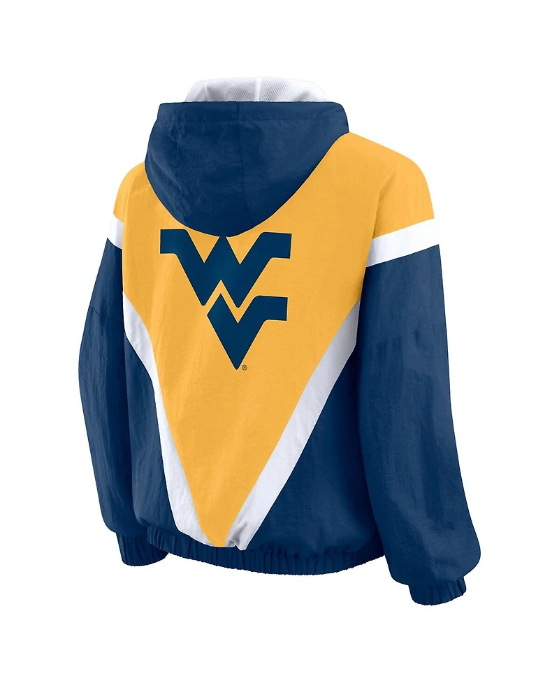 Wear by Erin Andrews Women'sNavy/Gold West Virginia Mountaineers Color Block Full-Zip Hoodie Windbreaker Jacket