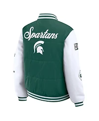 Wear by Erin Andrews Women'sGreen Michigan State Spartans Varsity Full-Snap Puffer Jacket