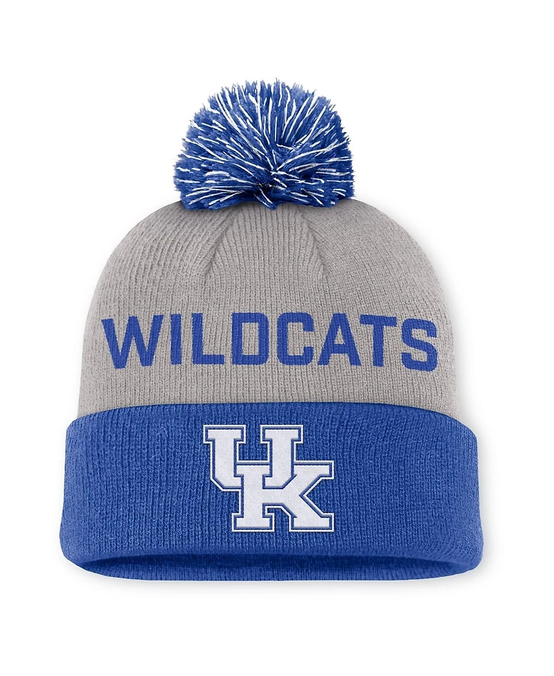 Nike Men's Gray/Royal Kentucky Wildcats Primetime Peak Cuffed Pom with Knit Hat