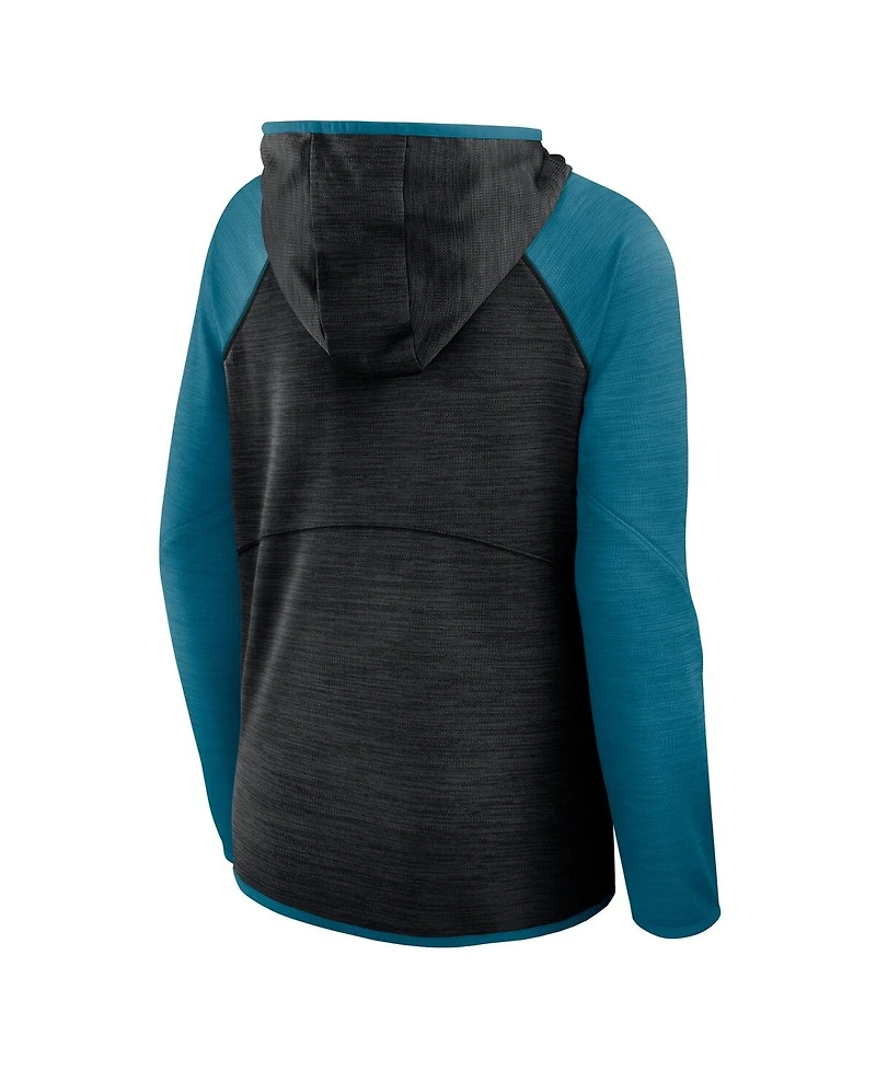 Fanatics Women's Black/Teal Jacksonville Jaguars Redzone End Around Pass Raglan Full-Zip Hoodie