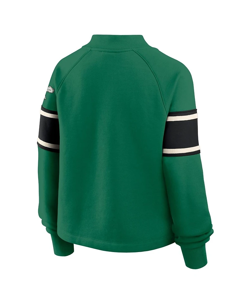 Fanatics Women's Kelly Green Philadelphia Eagles Oversized Hometown Toss Sweep Mock Neck Pullover Hoodie