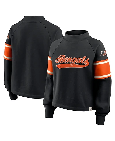 Fanatics Women's Black Cincinnati Bengals Oversized Hometown Toss Sweep Mock Neck Pullover Hoodie