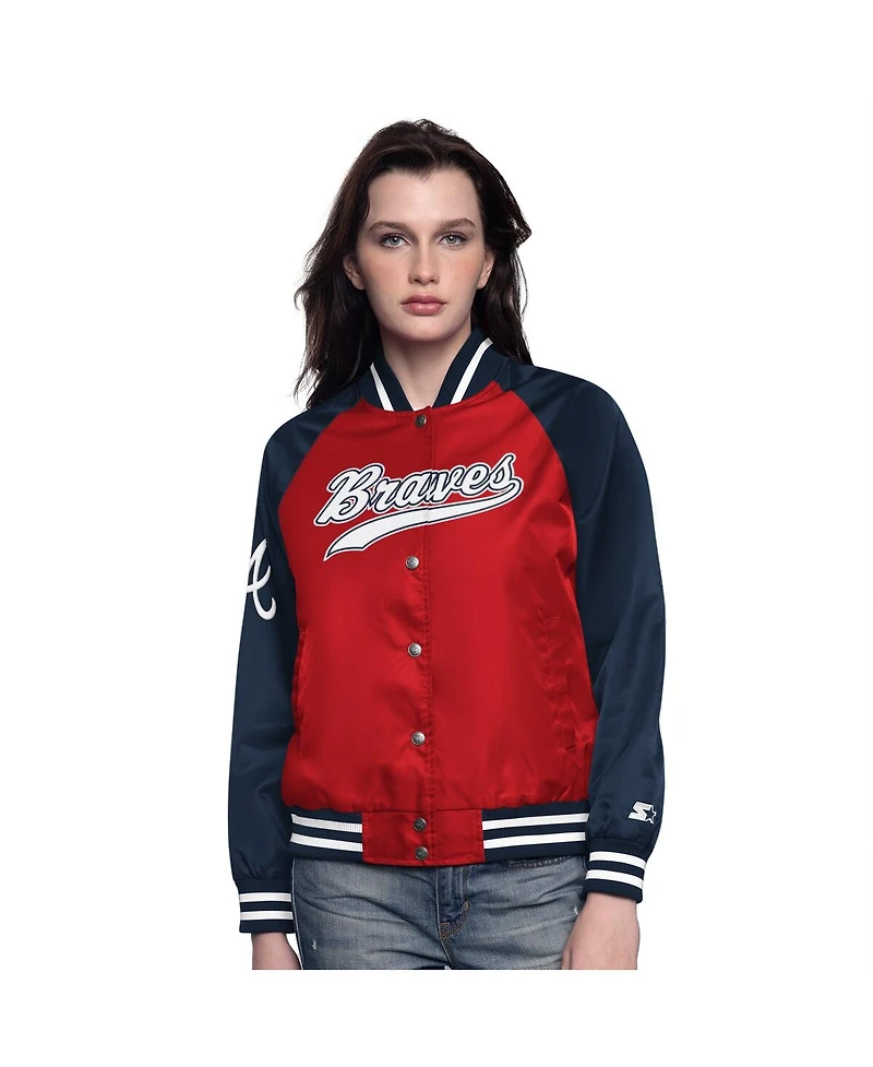 Starter Women's  Red/Navy Atlanta Braves Home Run Full-Snap Varsity Jacket