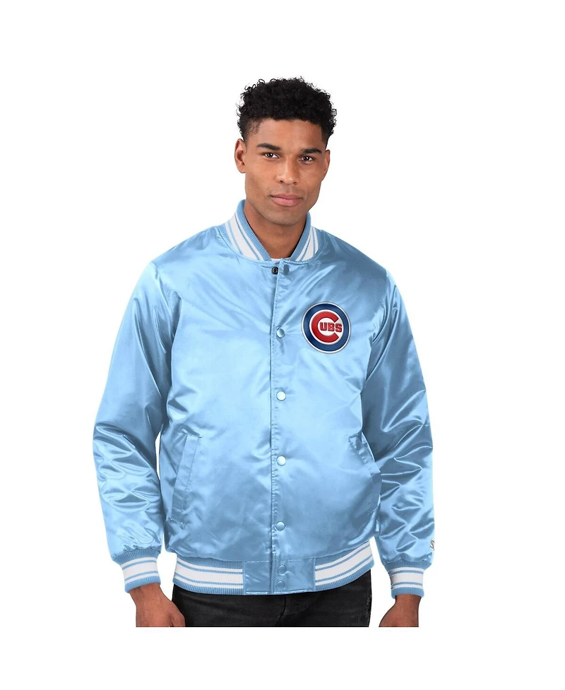 Starter Men's  Light Blue Chicago Cubs Locker Room Satin Full-Snap Varsity Jacket